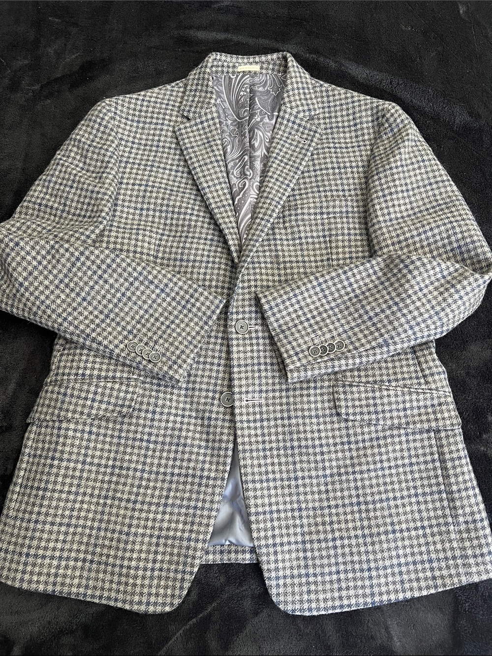 100% Wool Joseph Abboud Houndstooth Sport Coat - Gray & Blue
